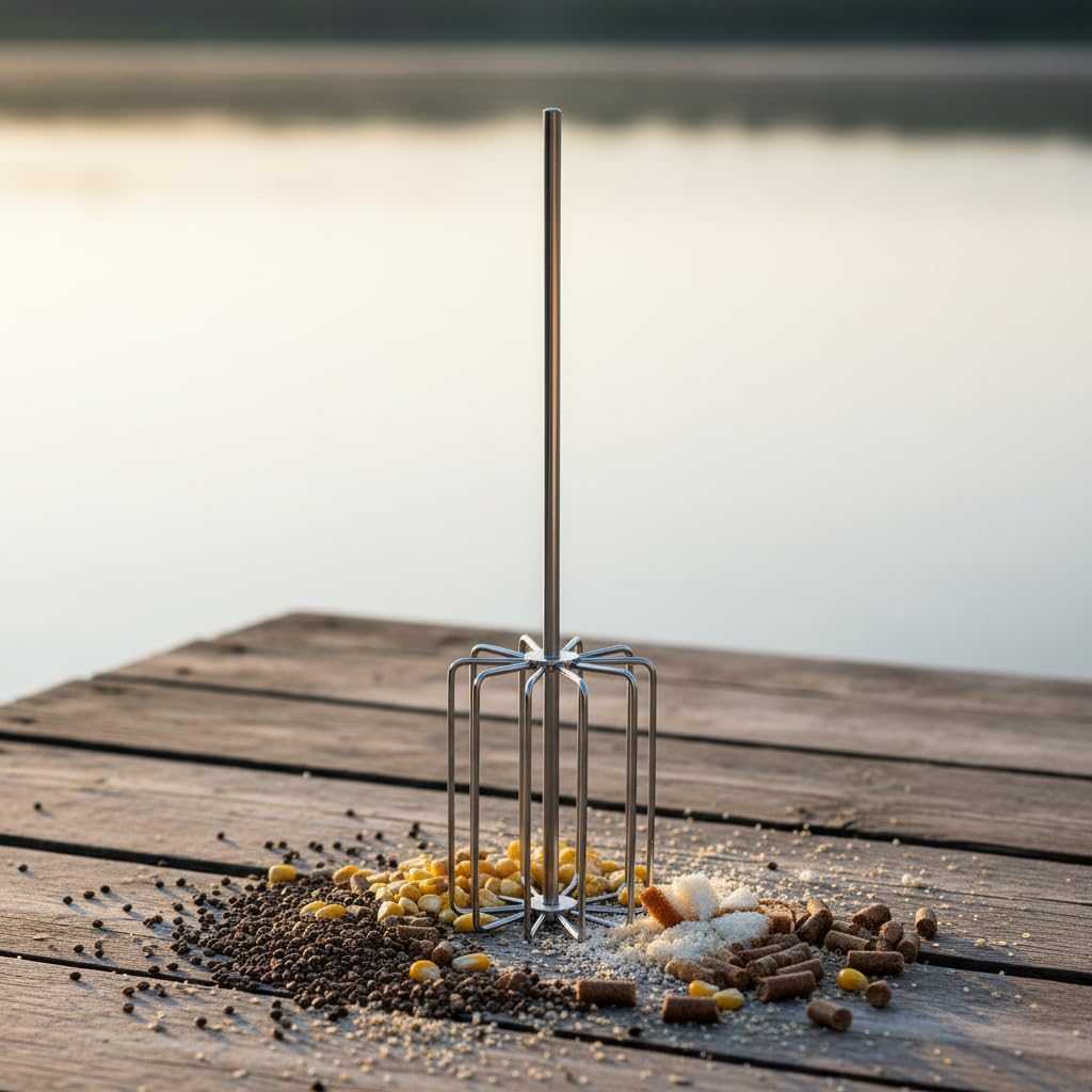 Miscelatore per pastura in acciaio inox con 11 lame per pesca alla carpa, frusta per esca resistente per miscelare e distribuire aromi uniformi, strumento portatile argento, 11 x 43 cm
