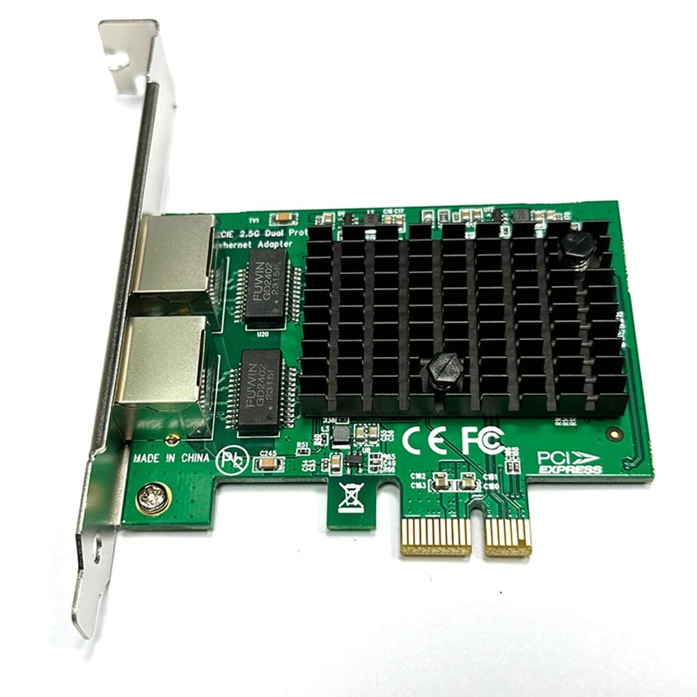 Scheda di Rete PCIe 2 Porte 2.5G Adattatore Ethernet 2.5 Gigabit Chip RTL8125BG Adattatore LAN PCI-e Ethernet per PC Desktop Durevole Facile da Installare Facile da Usare