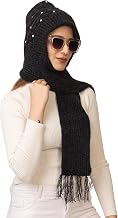 AMOLDO Women's Pearl Beanie Hat with Attached Scarf & Fur Lining