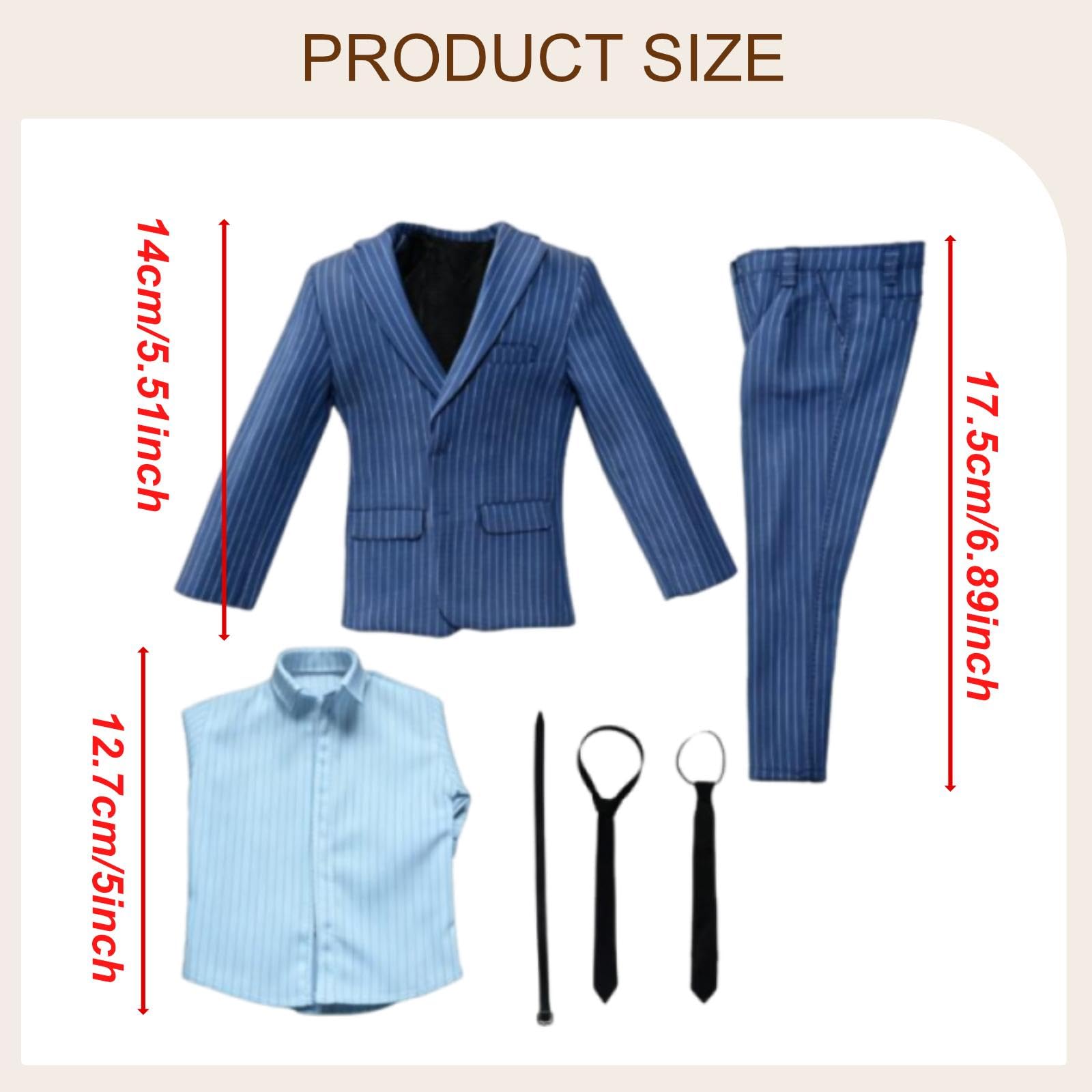Puppenminiatur Mantel, Herrenanzug, Uniform Outfit, Jacke, Hose, Hemd, Krawatte, Gürtel, Realistisches Stoffmaterial, für Männliche Figuren Im Maßstab, Blau