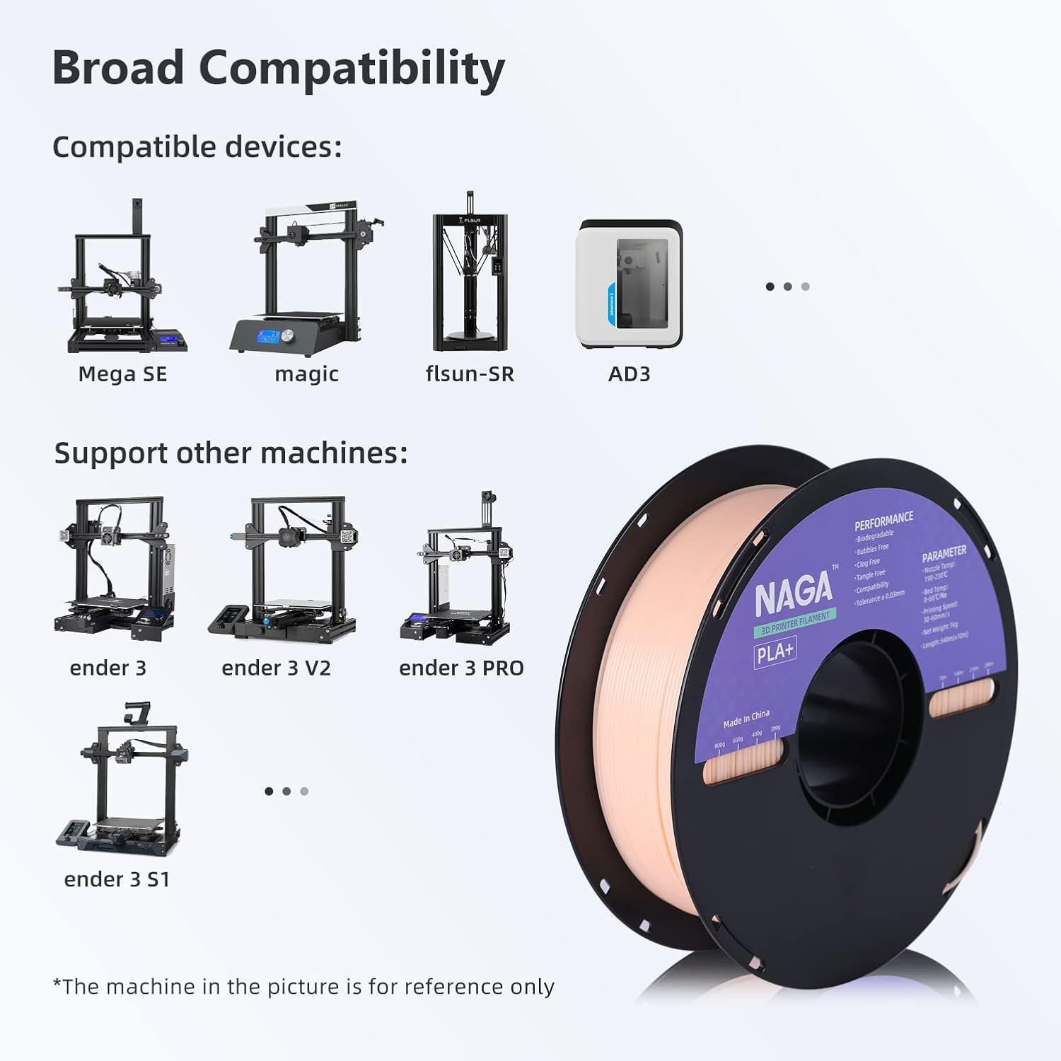 NAGA PLA Plus(PLA+) Filament 1.75mm, Premium 3D Printer Filament, Strong Toughness PLA 1kg Spool(2.2lbs), Dimensional Accuracy +/- 0.02 mm, Fit Most FDM Printer, Skin