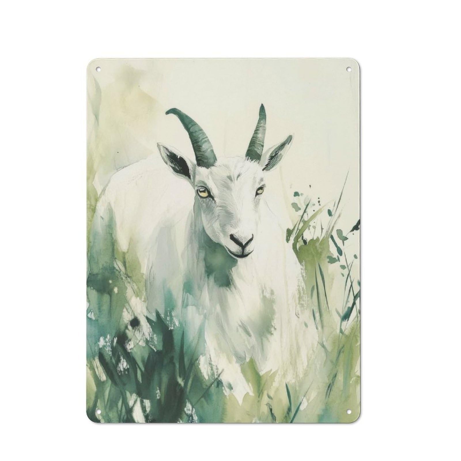 Junmoney White Goat Watercolor Retro Tin Sign 40X30cm For Lounge Or Reading Corner, For Home Wall Decor Collectors