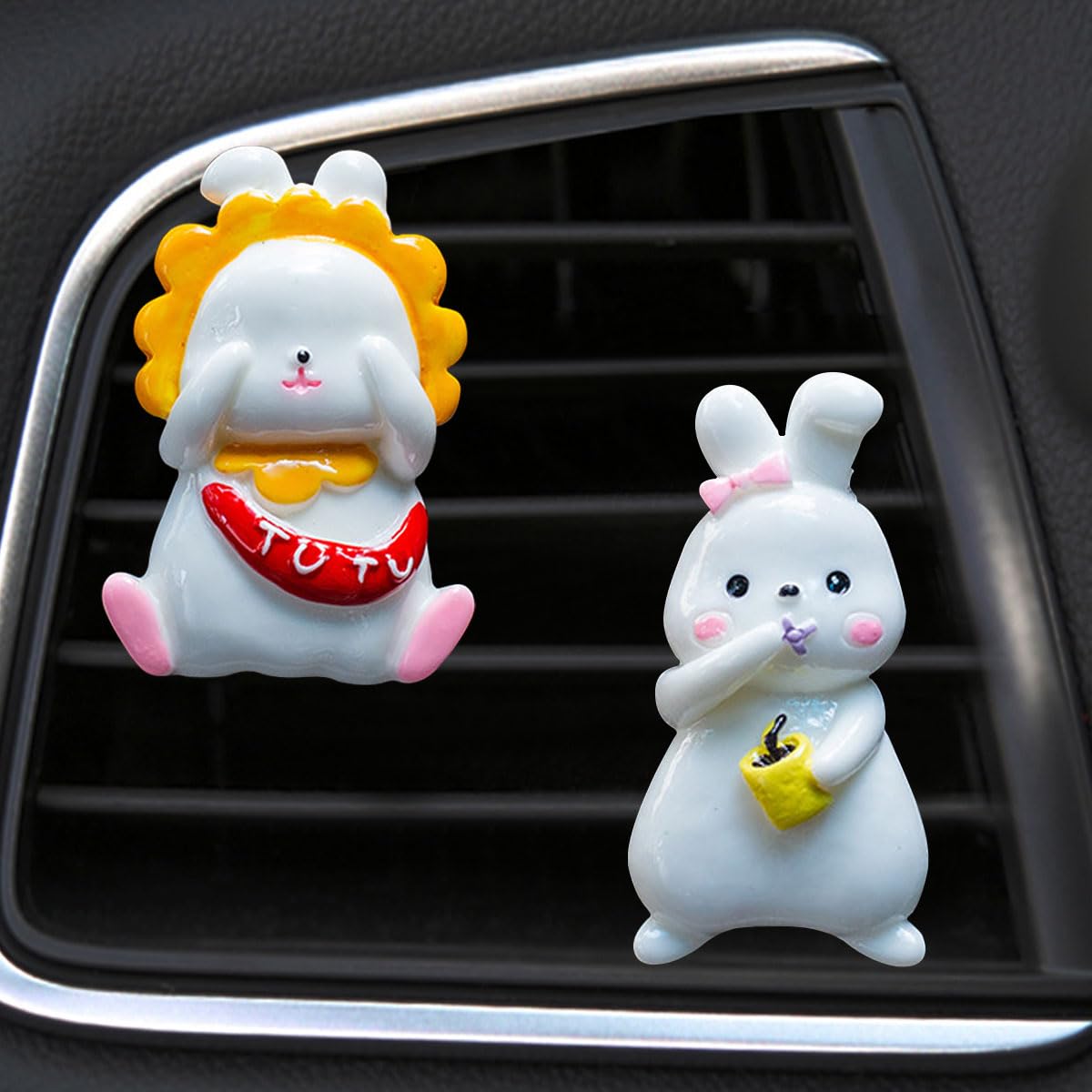 2PCS Cute Rabbit Decoration Car Air Vent Clip Cartoon Air Conditioner Outlet Charms Car Dashboard Air Vent Trim