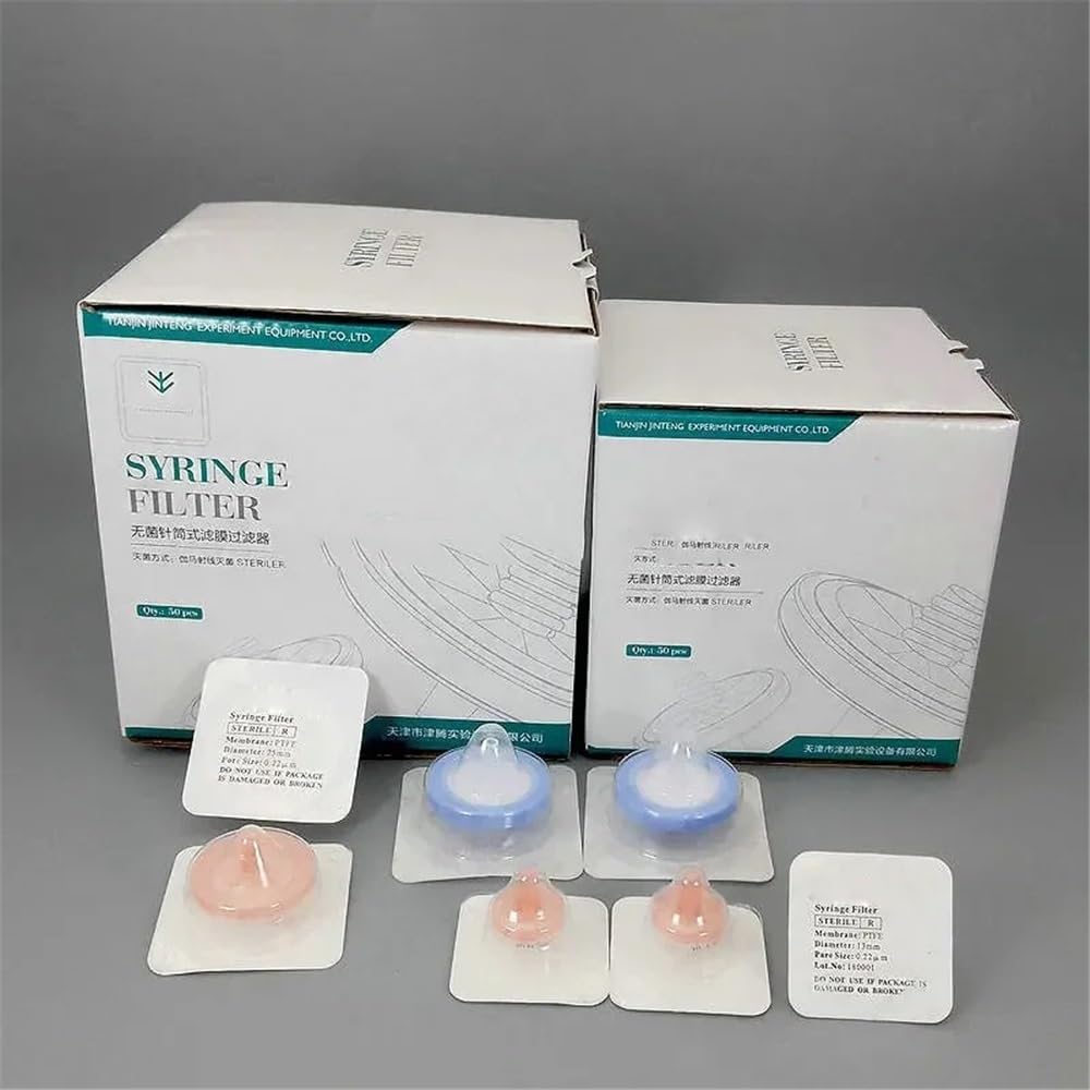 Cristalería de Laboratorio Lote de 50 unidades de membranas de nailon/PES/PTFE con apertura de 0,22 um/0,45 um y filtros de 13/25/33 mm.(25mm 0.45um Nylon)