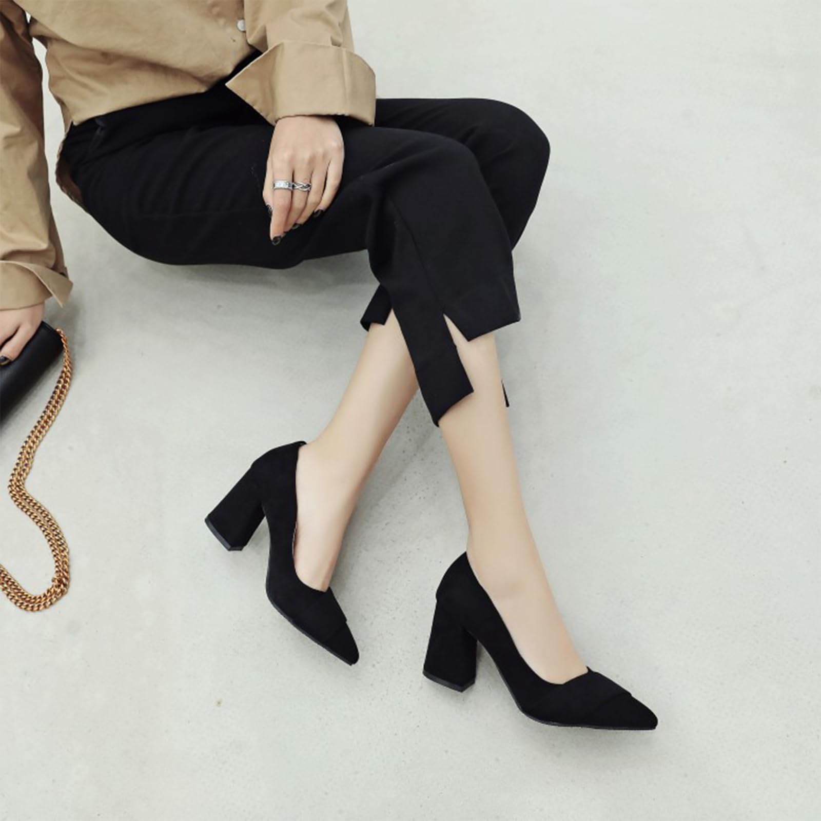 Décolleté Donna Punta Tacco Largo Slip On Scarpe Ufficio Lavoro