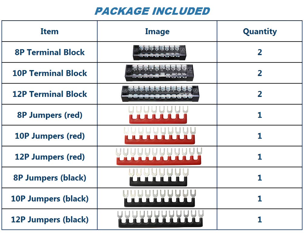 FIXITOK 6 Sets Terminal Blocks, 8/10/12 Positions 600V 15A Dual Row Screw Terminal Strip with 400V 15A Pre-Insulated Terminal Barrier Strip (Black & Red)