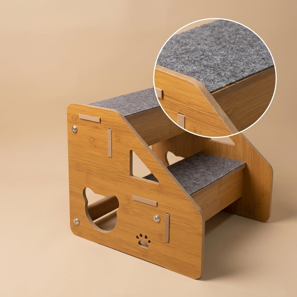 Scaletta per Animali in Legno, Rivestimento in tessuto, Pedana per animali, Accesso ai mobili, style to 1
