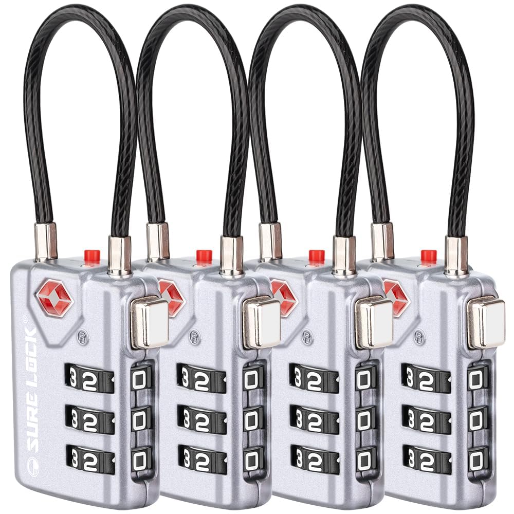SURE LOCK TSA Compatible Travel Luggage Locks, Inspection Indicator, Easy Read Dials - 1, 2,4,6 & 8 Pack (Grey)