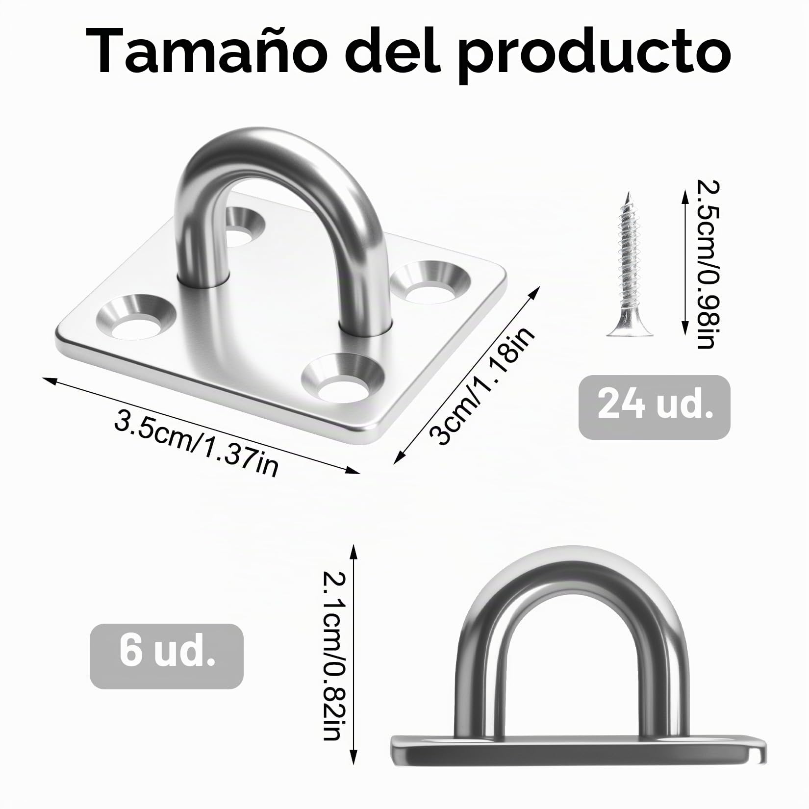 6 Pcs Placa de Ojo de Acero Inoxidable, M5 Ganchos de Techo, Placas de Ojo, Ojales de Pared para Fijación de Toldo Gancho de Techo Pared para Colgar Columpio Yoga Saco de Boxeo Yoga Hamaca Hardware
