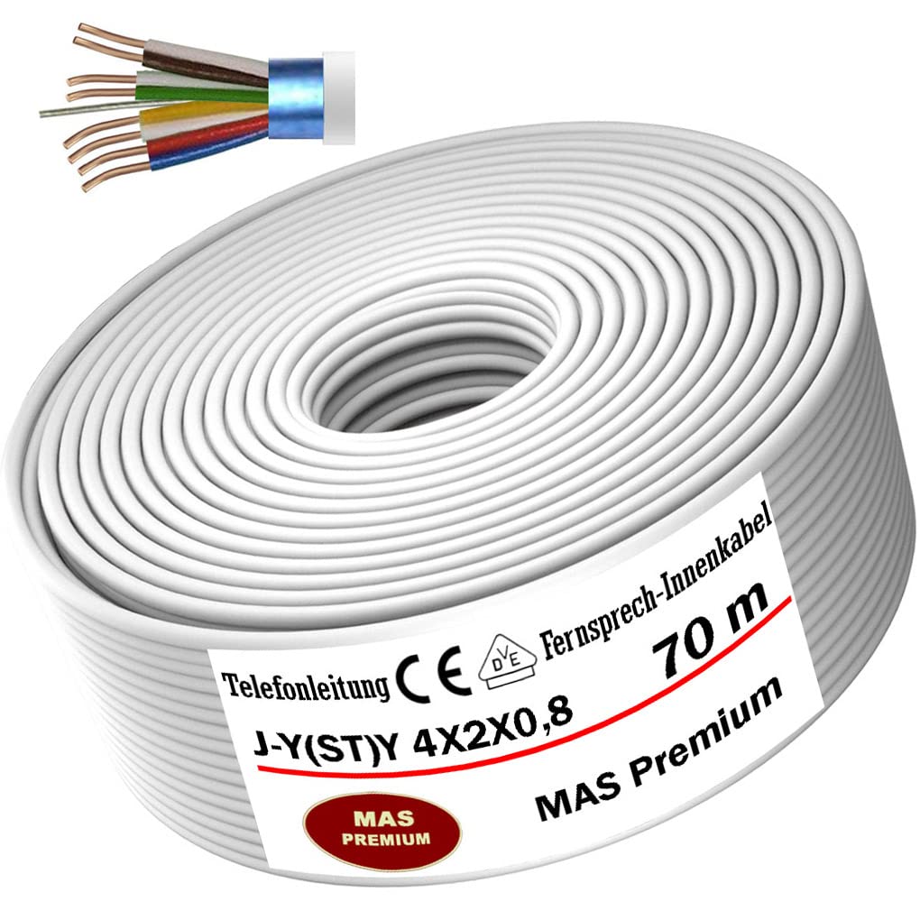 MAS Premium Von 5 bis 250m Telekommunikationskabel J-Y(ST) Y 2_4_6X2X0,8 Telefonleitung Klingelleitung Fernmeldeleitung (J-Y(ST) Y 4X2X0,8, 70m)