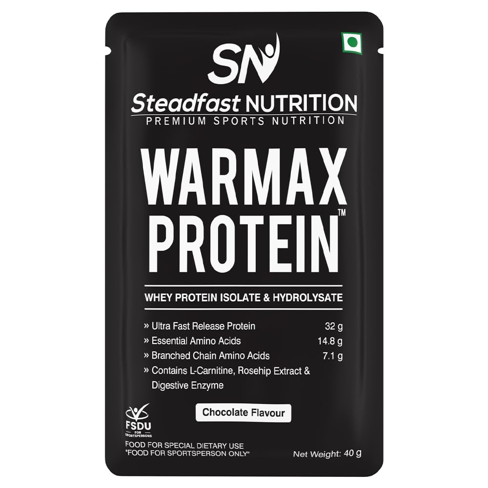Warmax Whey Protein Isolate & Hydrolysate Powder|32G Ultra Fast Release Protein For Muscle Recovery 1.2Kg (Chocolate, 30 Sachets) (Free Neon Shaker)
