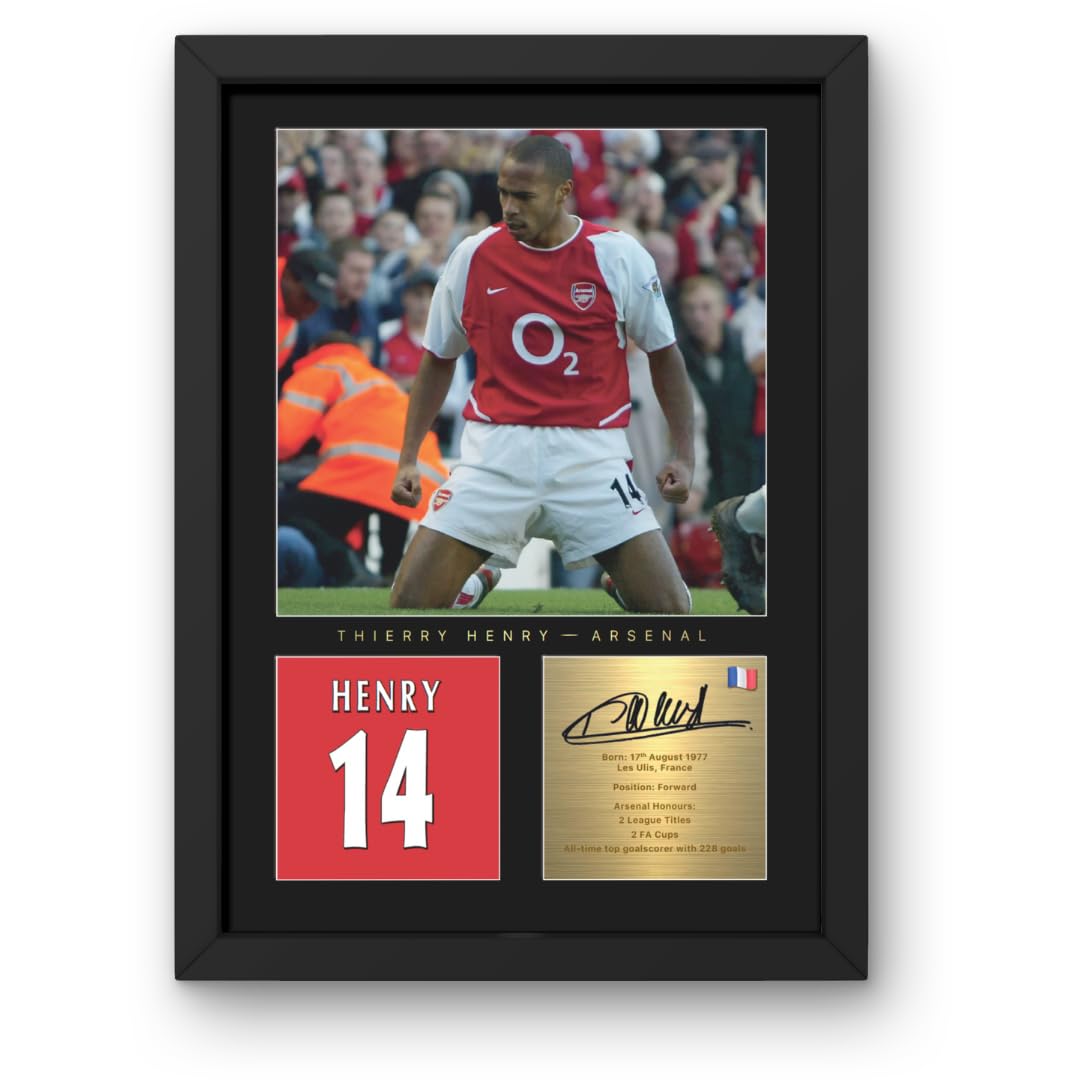 Win Fc Black Thierry Henry A4 Framed Photo Display - Reproduced Digital Signature - Gift For Arsenal Fans