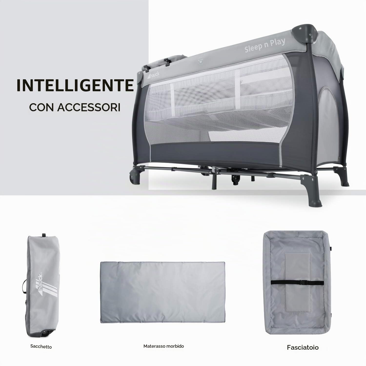 Hauck Culla da Campeggio Sleep N Play Center - Lettino Neonato fino 15kg - Letto pieghevole 120x60cm - Grigio & Sleeper Materassino per Lettino da Viaggio -bBlu
