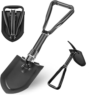 Folding Shovel Oziral Multifunctional Camping Shovel, High Strength Extra Stable Carbon Steel Shovel with Carry Bag, Ideal for Gardening, Camping, Survival, Snow Shovel, Outdoor, Car Emergency