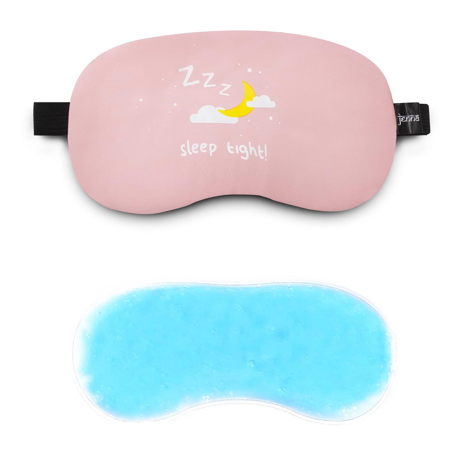 Jenna Fabric Unisex Printed Comfortable Sleeping Pain Relief Eye Mask With Adjustable Strap & Blindfold With Gel (Black)