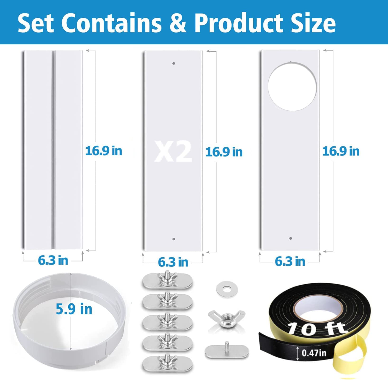 SIKADEER Universal Window Seal Kit for Portable Air Conditioner of Exhaust Hose 5.9 Inch Diameter with Coupler Adjustable AC Vent Kit PVC Seal for Sliding Window