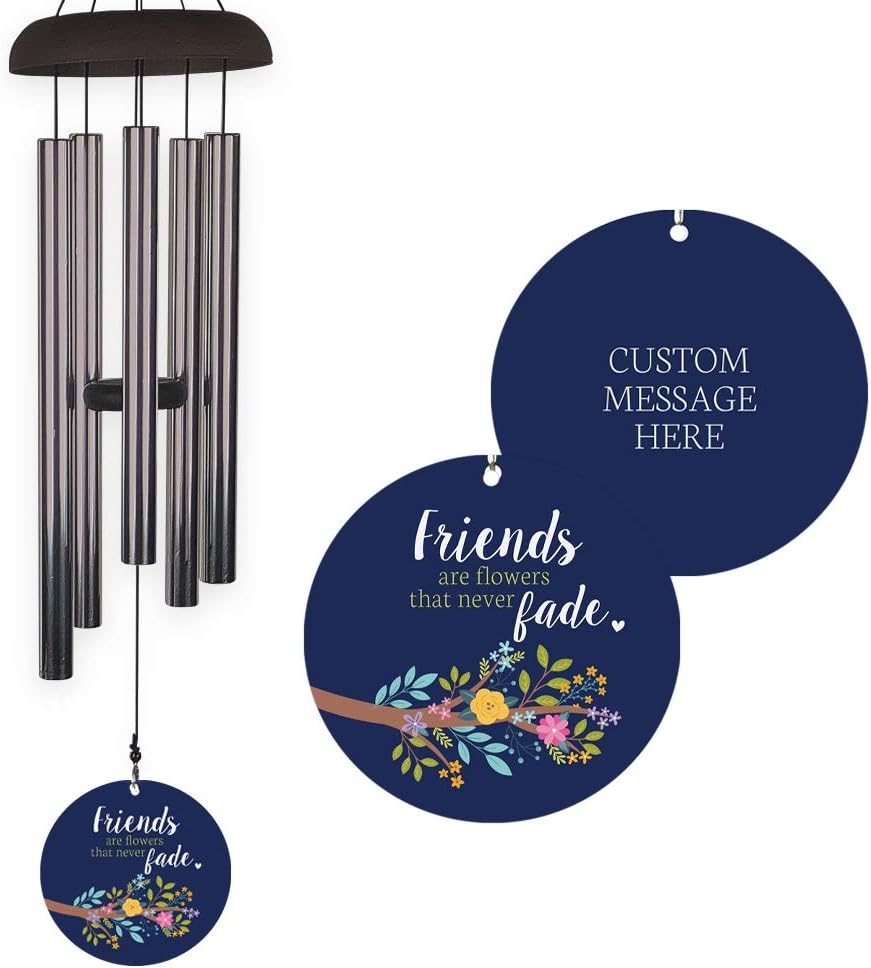 Friends are Flowers that Never Fade 30" Personalized Wind Chime, Aluminum Tubes, Custom Wind Chime