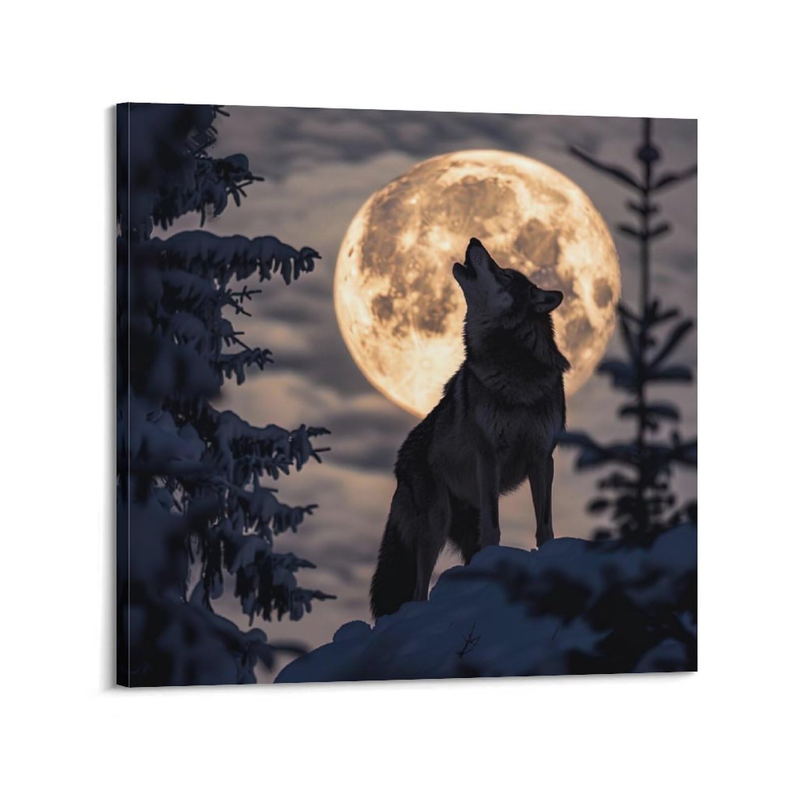 Animal Poster Wolf Howling at The Moon Decorative Painting Canvas Art Picture 20x20inch(50x50cm)