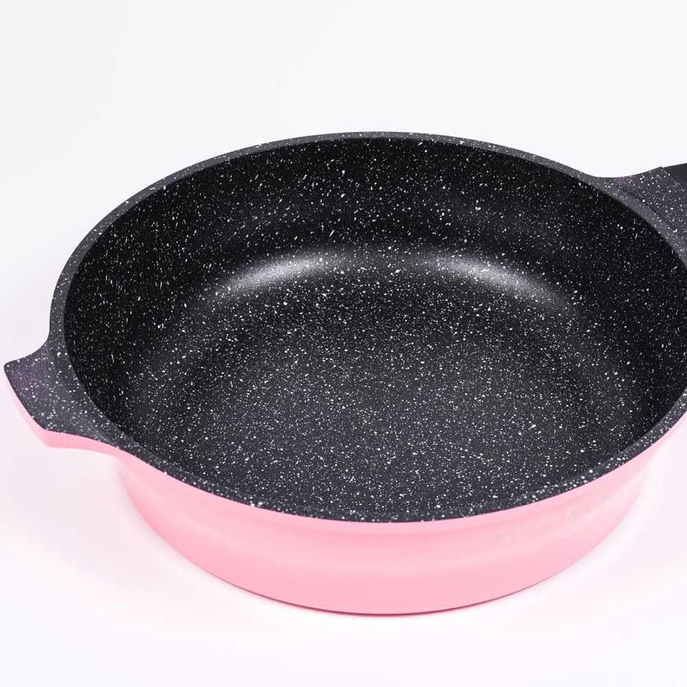 Batteria Pentole e Padelle 17 Pz in Alluminio pressofuso Antiaderente Rivestimento In Marmo ideale per Piano Induzione o Gas, Coperchi in Vetro e Utensili Inclusi Royalty RL-ES2014M (Rosa)