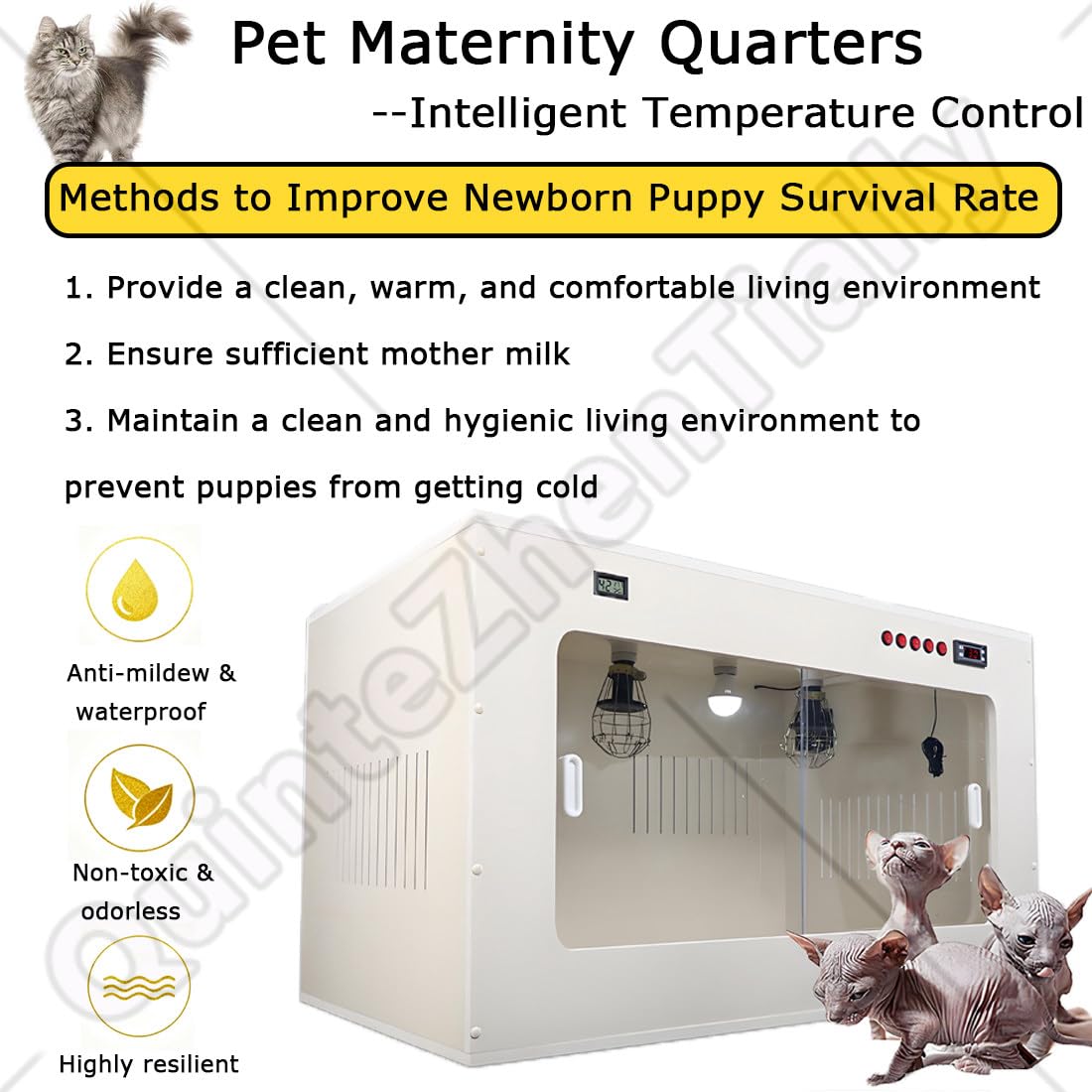 Incubatrice Cuccioli,Incubatrice Domestica Cani,Scatola Lallevamento Animali Domestici Appena Nati,Visualizzazione Tempo Reale Temperatura umidità,per Gattini,Gatti Black-23x20x20in