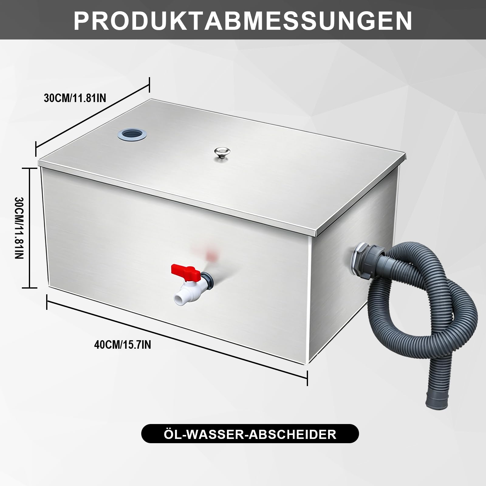 36L Fettabscheider, 40 x 30 x 30 cm Edelstahl Öl-Wasser-Abscheider, mit Einzelbohrung Verstärkter Vier-Stufen-Filter Fettabscheider Ölabscheider Fettabschöpfer für Küche Restaurant Spüle