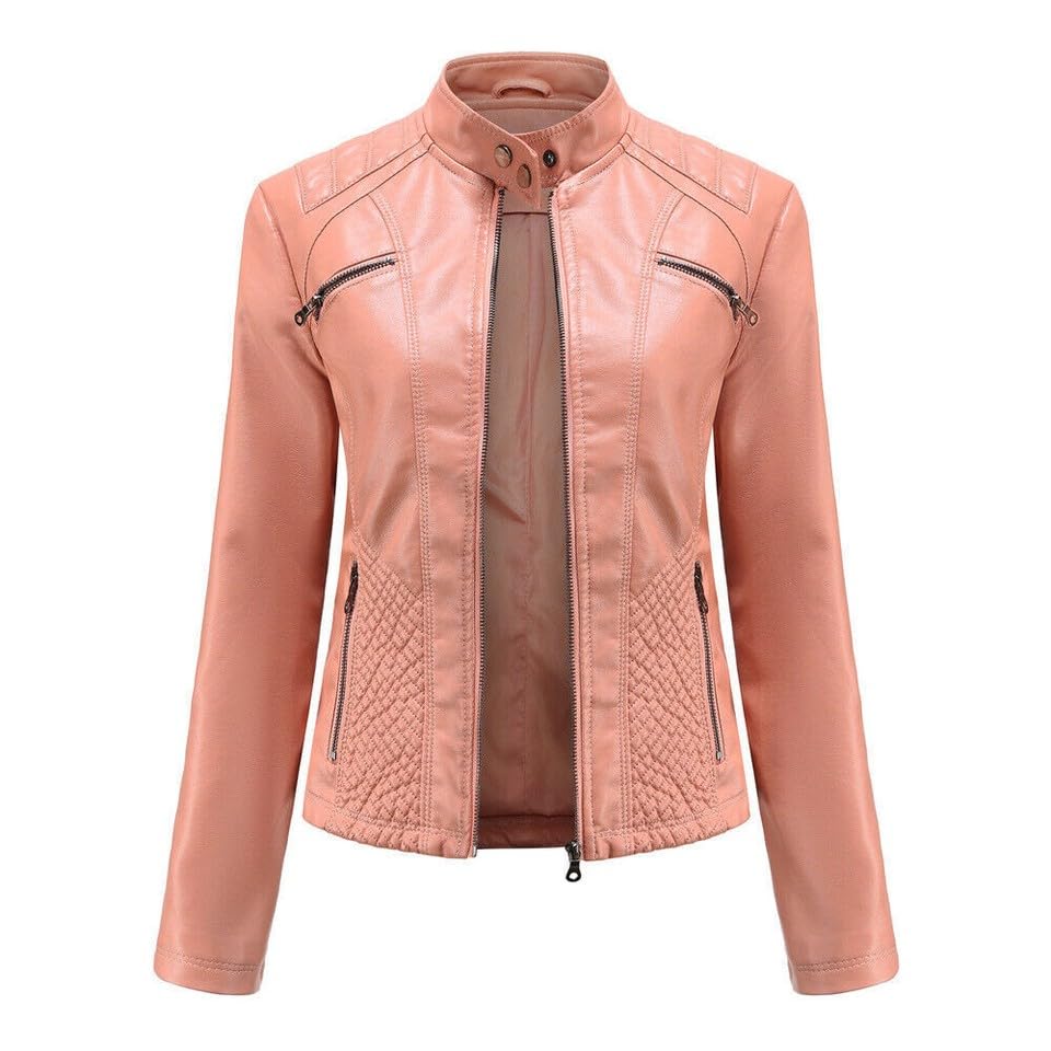 Veste de motard femme rose chic en cuir PU pour le bureau