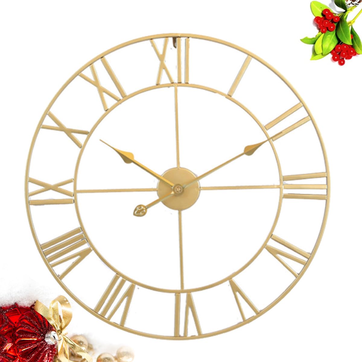 BESPORTBLE Horloge Murale Silencieuse en Fer Rétro 40 CM Aiguilles Dorées Horloge Suspendue Chic pour Salon Cuisine Décoration Murale sans Pile