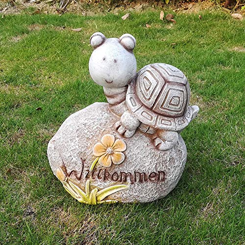 Statue de tortue de jardin et panneau bienvenue en résine - 5