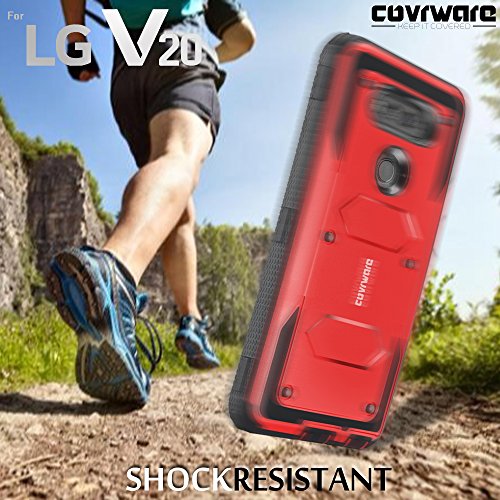 Covrware Aegis Series Case For V20 With Built-In [Screen Protector] Heavy Duty Full-Body Rugged Holster Armor Case [Belt Swivel Clip][Kickstand] - Red #TOP6