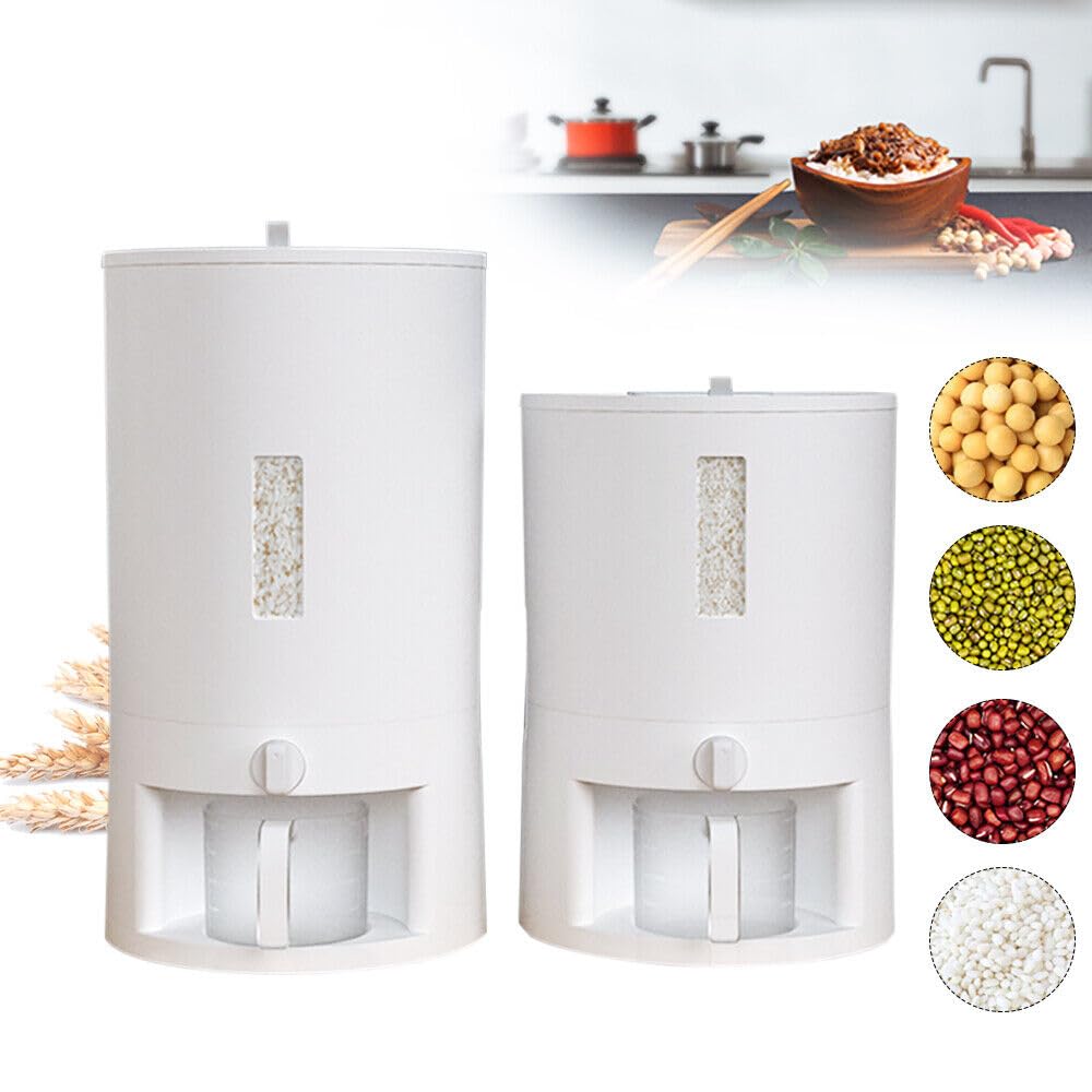 Dispensador de arroz de plástico de 20 l, cubo de arroz, caja de almacenamiento de alimentos, diseño giratorio, taza medidora, almacenamiento sellado, recipiente de arroz para el hogar