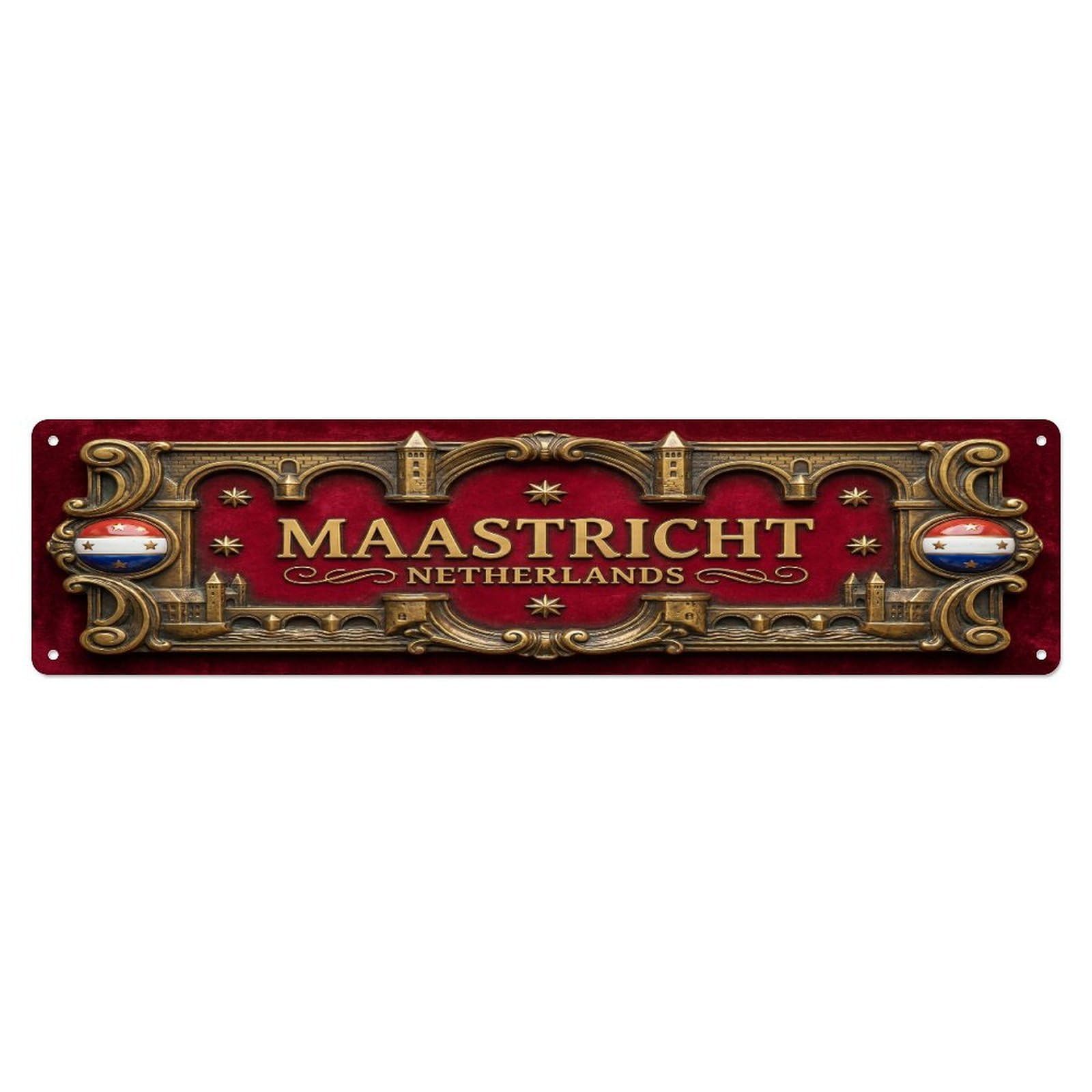 Vintage Maastricht Netherlands Flag Pattern Metal Tin Sign