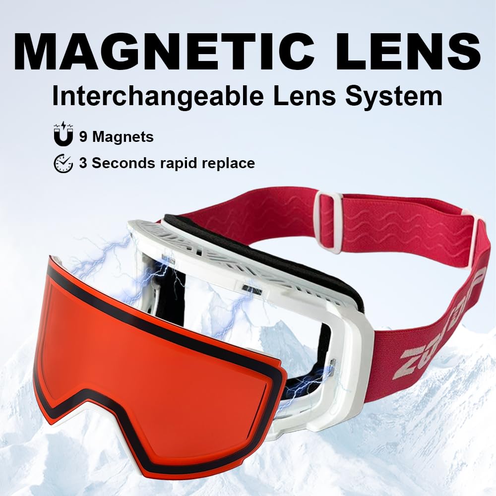 Occhiali da sci – Occhiali da snowboard OTG con anti-appannamento, sistema di cambio magnetico e protezione UV per motoslitte e skate