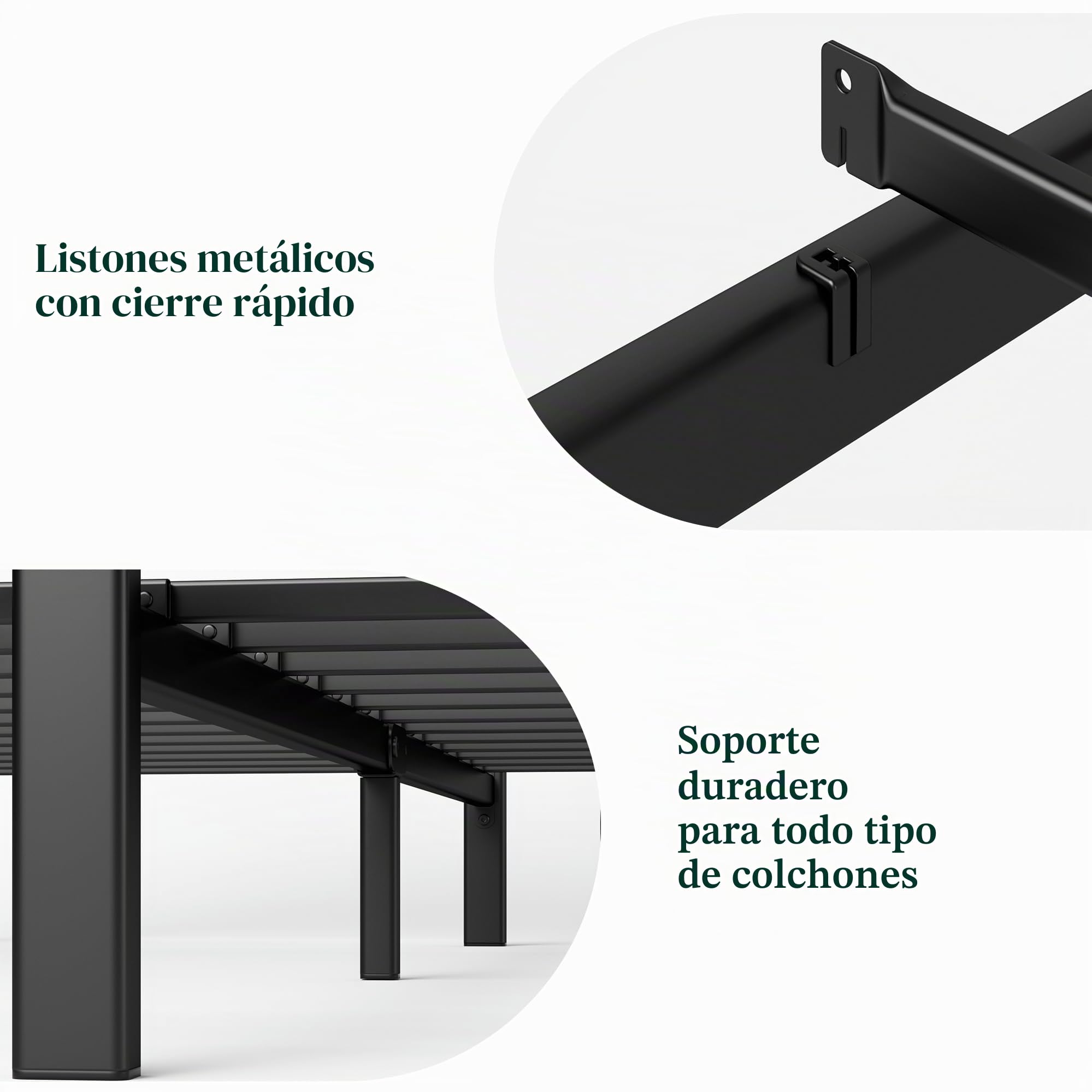 Cama de 140 x 190 cm, somier, de bambú y Metal, con cabecero de Cama, de fácil Montaje, Altura 80 cm, sin somier, Color Negro y marrón