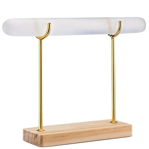 RattanView Selenite Bracelet Holder Display Stand Selenite Crystal Healing Goth Bracelet Display Stand Detachable Jewelry Wrap Watch Organizer Holder with Wooden Base for Bangles Charging Cleansing