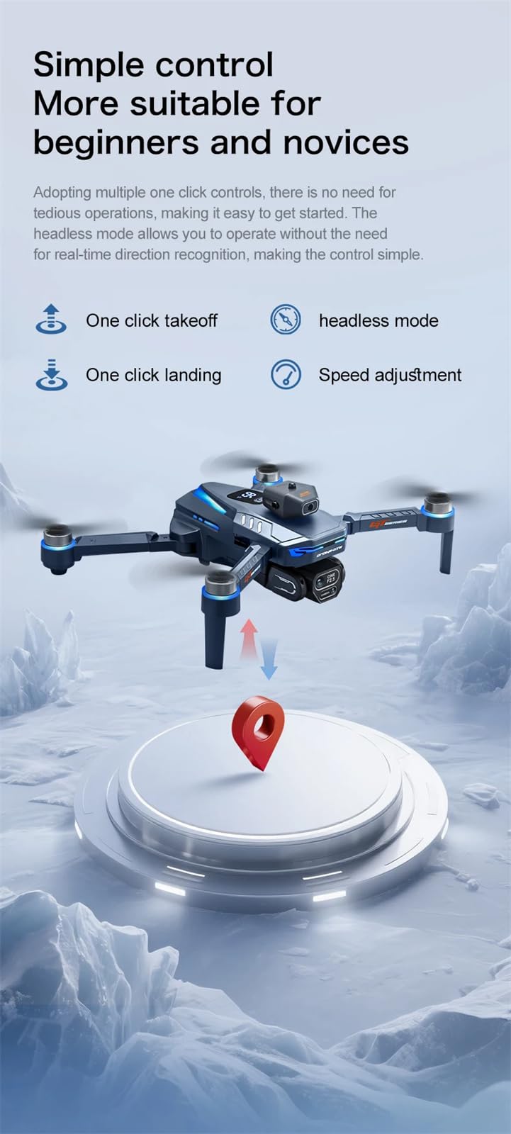 Drone 4K / 6K HD Cámara Evitación de obstáculos Fotografía aérea Drone sin escobillas con Pantalla Drone RC Plegable Drone de Cuatro Ejes,4K