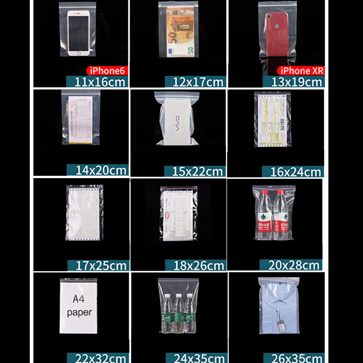 AURSTORE BASA Sachets Zip transparent, sacs à fermeture, Pochette Plastique Zippée, Emballage Transparent refermable tailles au choix Lot de (100 pcs (350 X450 mm))