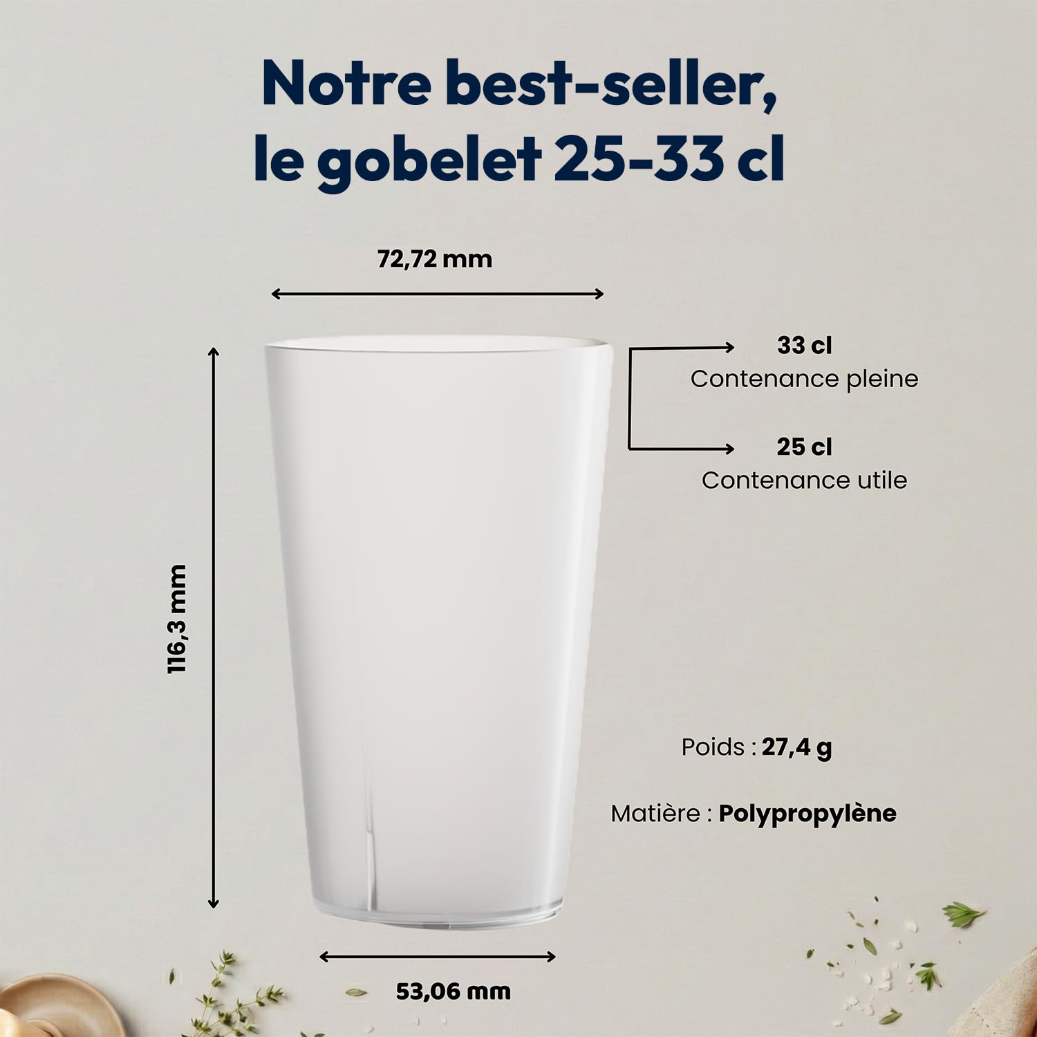 Wobz - Gobelet Plastique Transparent - 25 cl - Fabriqué En France - Polypropylène - Pack de 100