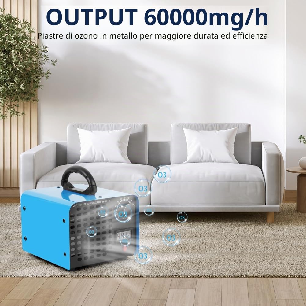 Vicloon Generatore di Ozono 60000mg/h, Purificatore d'Aria Deodorante per 600㎡, Purificatore d'Aria all'Ozono O3 con Timer da 120 min, Ozonizzatore per Casa Ambienti, Auto, Uffici, Hotel