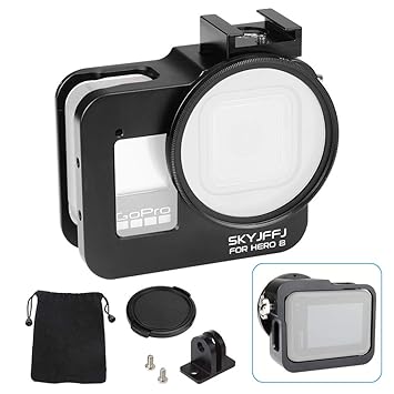 Aluminium Housing Case Alloy Protective Skeleton Frame with 52mm UV Filter and Lens Cap for Gopro HERO8 Black Action Camera Black with Rear Door Lock ?Lightweight