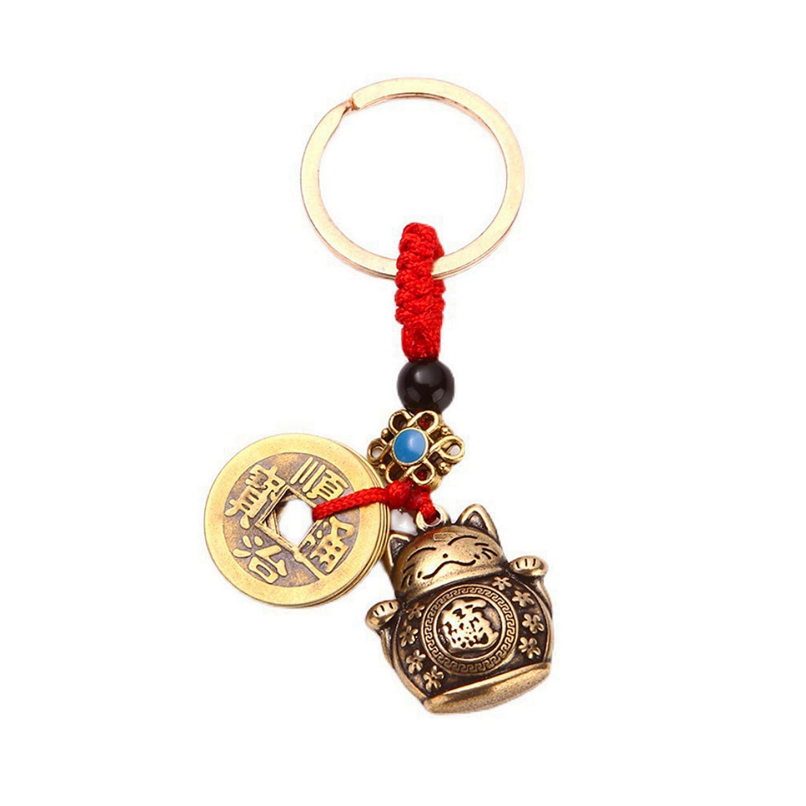 Vnidjgb Women's Glod Lucky Cat Keyring,Fortune Cat Lucky Charms,Feng Shui Good Luck Charm,Feng Shui Coin Cat Ornaments, Pendants & Coins,Bringing In Wealth And Treasures Coins Keychain(Glod)