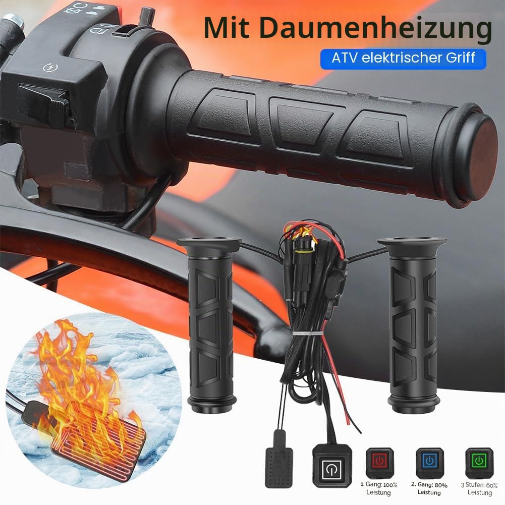 Heizgriffe Motorrad, 12V Fahrradgriffheizung Smart 3 Gang Temperaturregelung ATV Scooter Heizgriffe Universal für 22mm Lenker