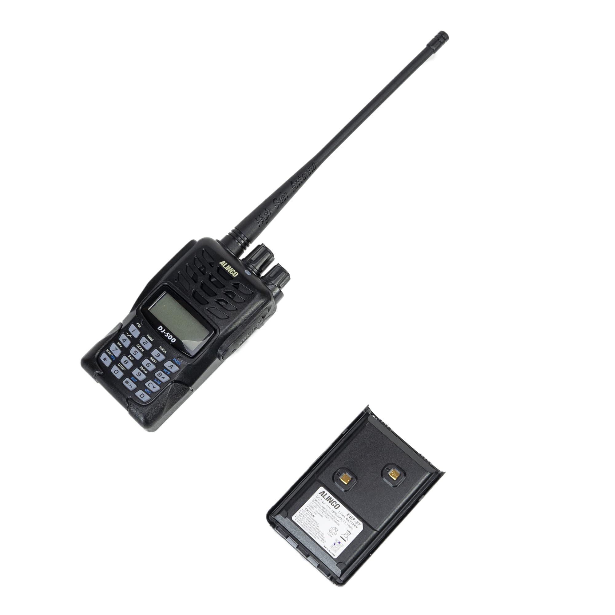 Kit de estación de Radio portátil VHF/UHF PNI Alinco DJ-500-E Potencia Ajustable, 200 Canales, 1500 mAh, Talk Around, VOX, Tot, CTCSS, DCS, Radio FM + Sticky Pad Azul de Regalo