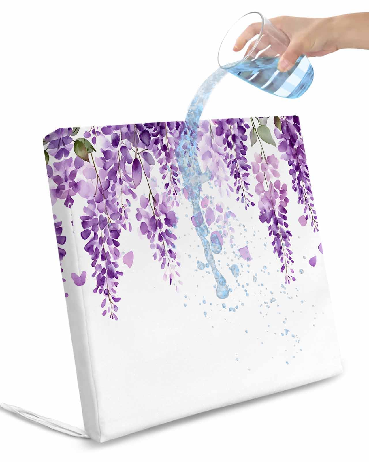 2 Pack Wisteria Flowers Waterproof Cushion Covers with Ties, Outdoor Patio Chaise Lounge Chair Seat Cushion Slip Covers Replacement(Only Cover) Purple Floral Warercolor Summer 22