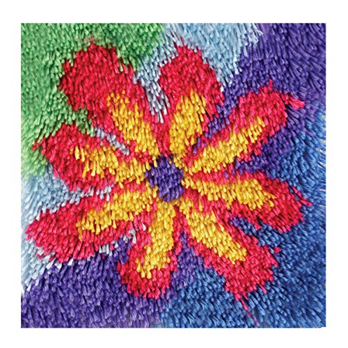 YOJOLO Latch Hook Rug Kit for Adults Kids DIY Flowers Pattern Cushion Rug Making Kits Tapestry Handcraft Needlework Arts Craft,Color Printing,3030cm
