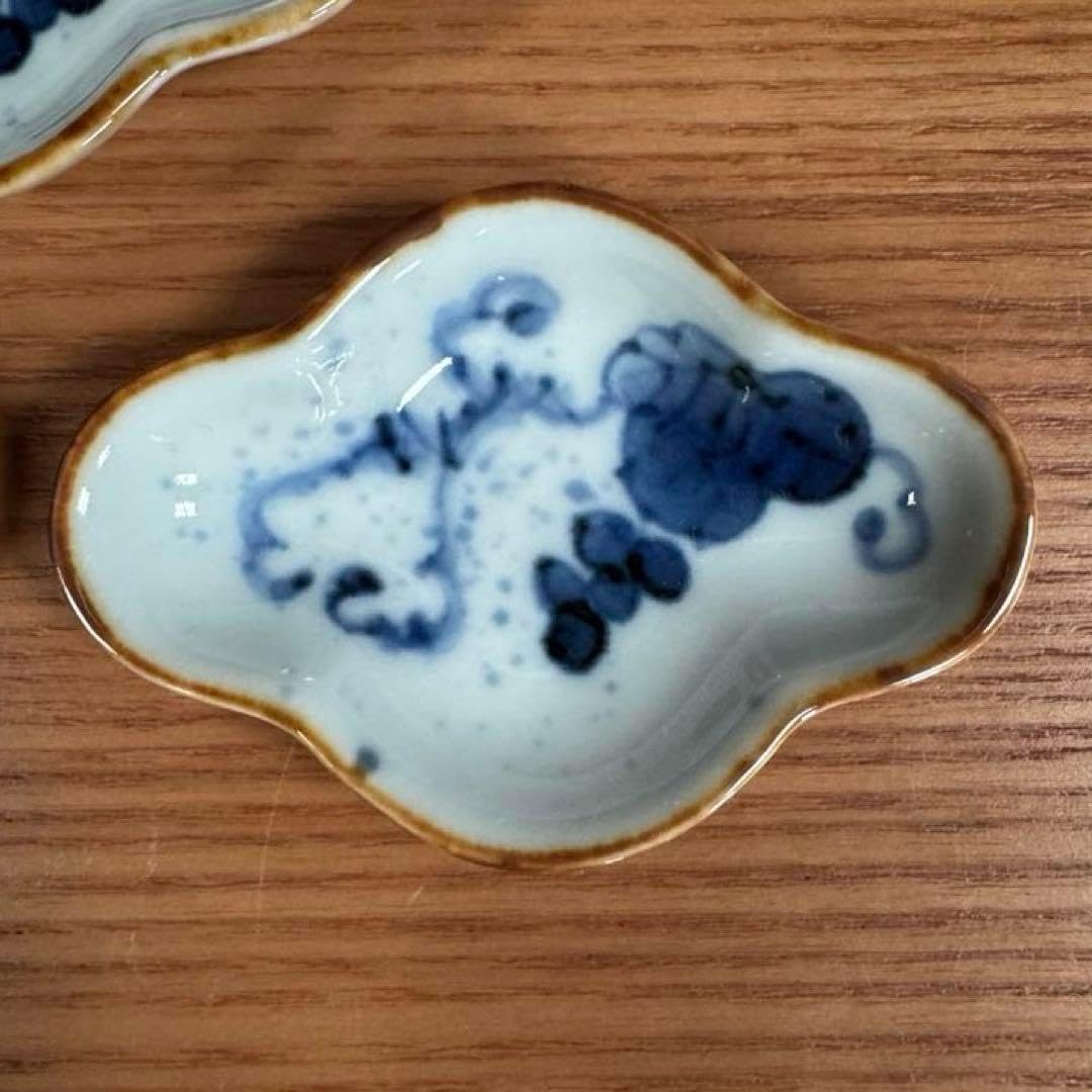 有田焼 福泉窯 染付葡萄文 木甲型豆皿 5枚セット☆ 有田焼 福泉窯 染付葡萄文 木甲型豆皿 5枚セット 有田焼：