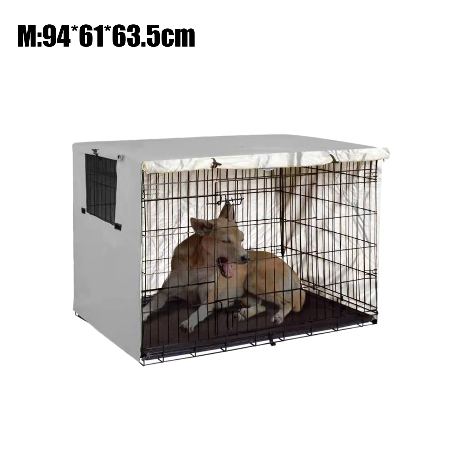 Hundekäfig Abdeckung, 210D Oxford-Stoff Hundekäfigabdeckung, Strapazierfähiges Winddicht Atmungsaktiv Abdeckung Mit Fensteröffnung für Hundebox, Drahtkäfige, Käfig (Grau, M(94 * 61 * 63.5cm))