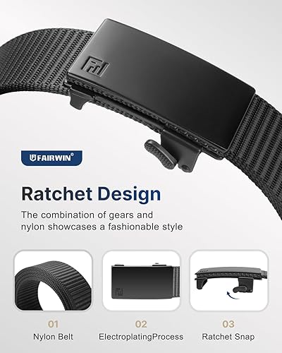 Miniatura 3 de FAIRWIN Cinturones de rátchet para hombres - Cinturón de red de nailon para golf táctico, trabajo casual, con correa ajustable de rátchet con hebilla