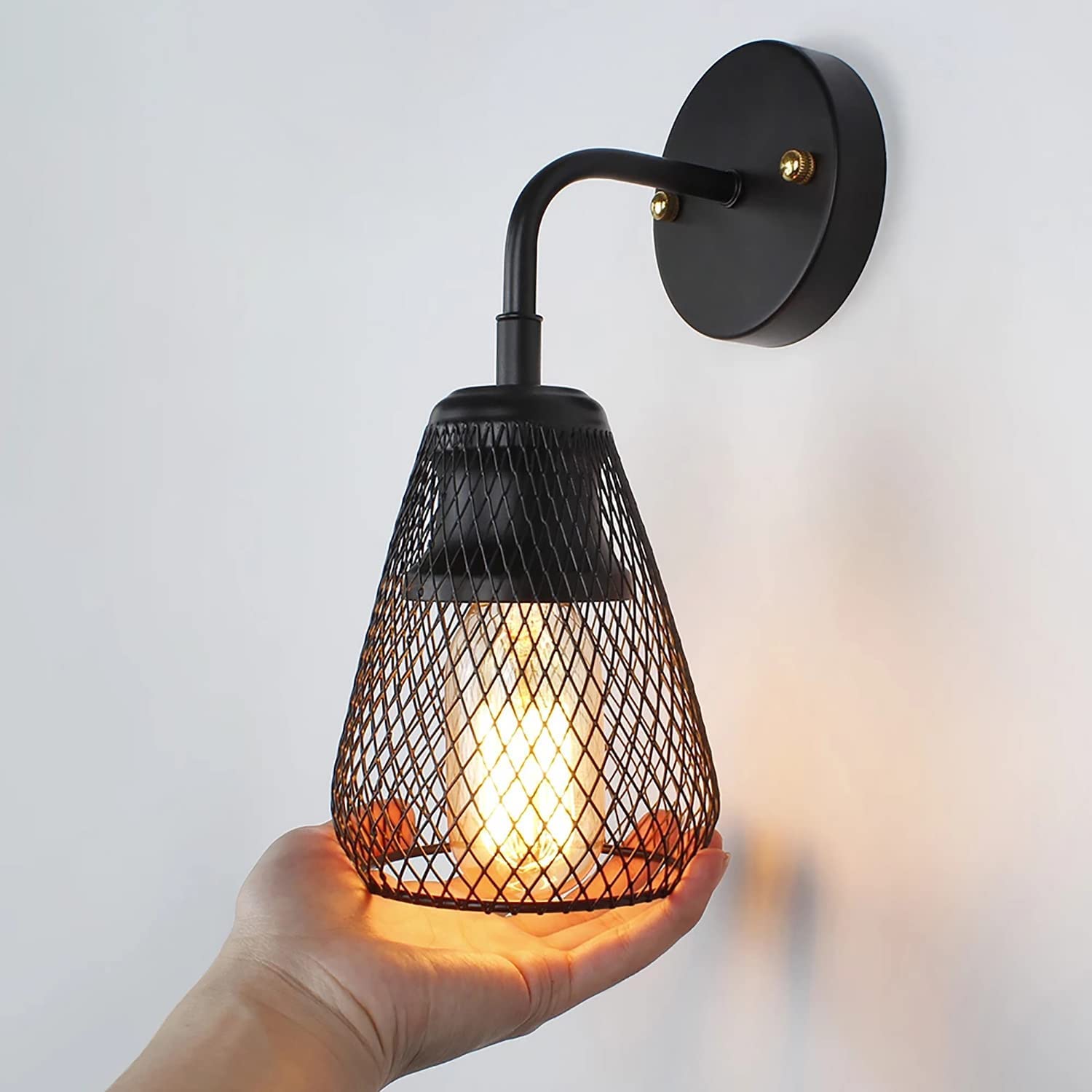 Wall Lights,Vintage Farmhouse Sconces Wall Lamp With Metal Cage Lampshade Industrial Black Metal Lighting For Porch, Dining Room, Kitchen, Foyer, Bedroom,Bedside