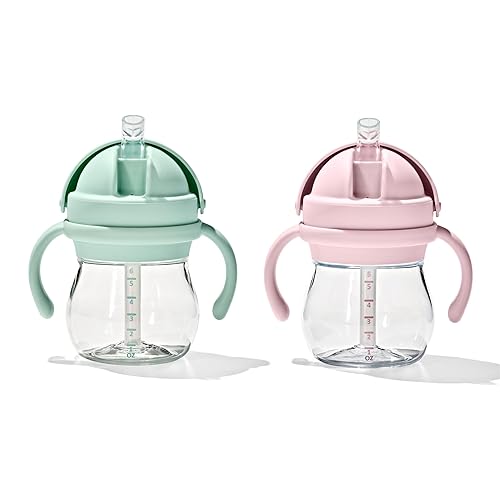 OXO Tot Transitions - Vaso de paja con asas, 6 onzas, ópalo y flor, paquete de 2