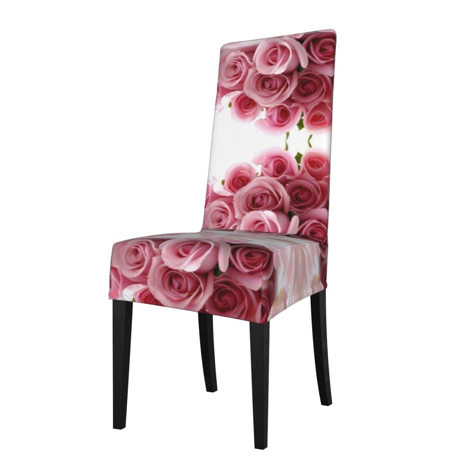 HLSBSSL Rose Printed dining chair covers, wrinkle-resistant and iron-free, suitable for hotels, banquets, and conferences